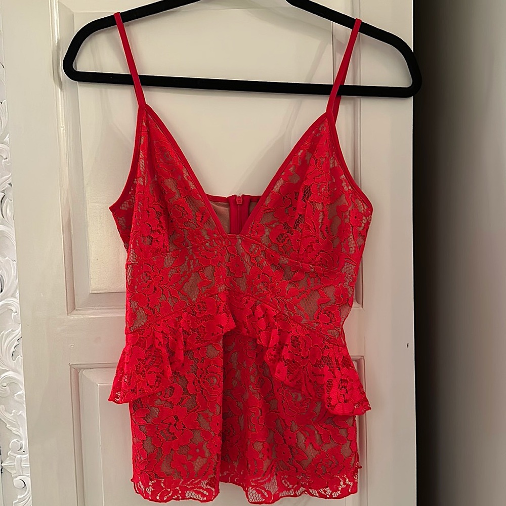 French Connection Red Lace Top Adjustable Straps Small